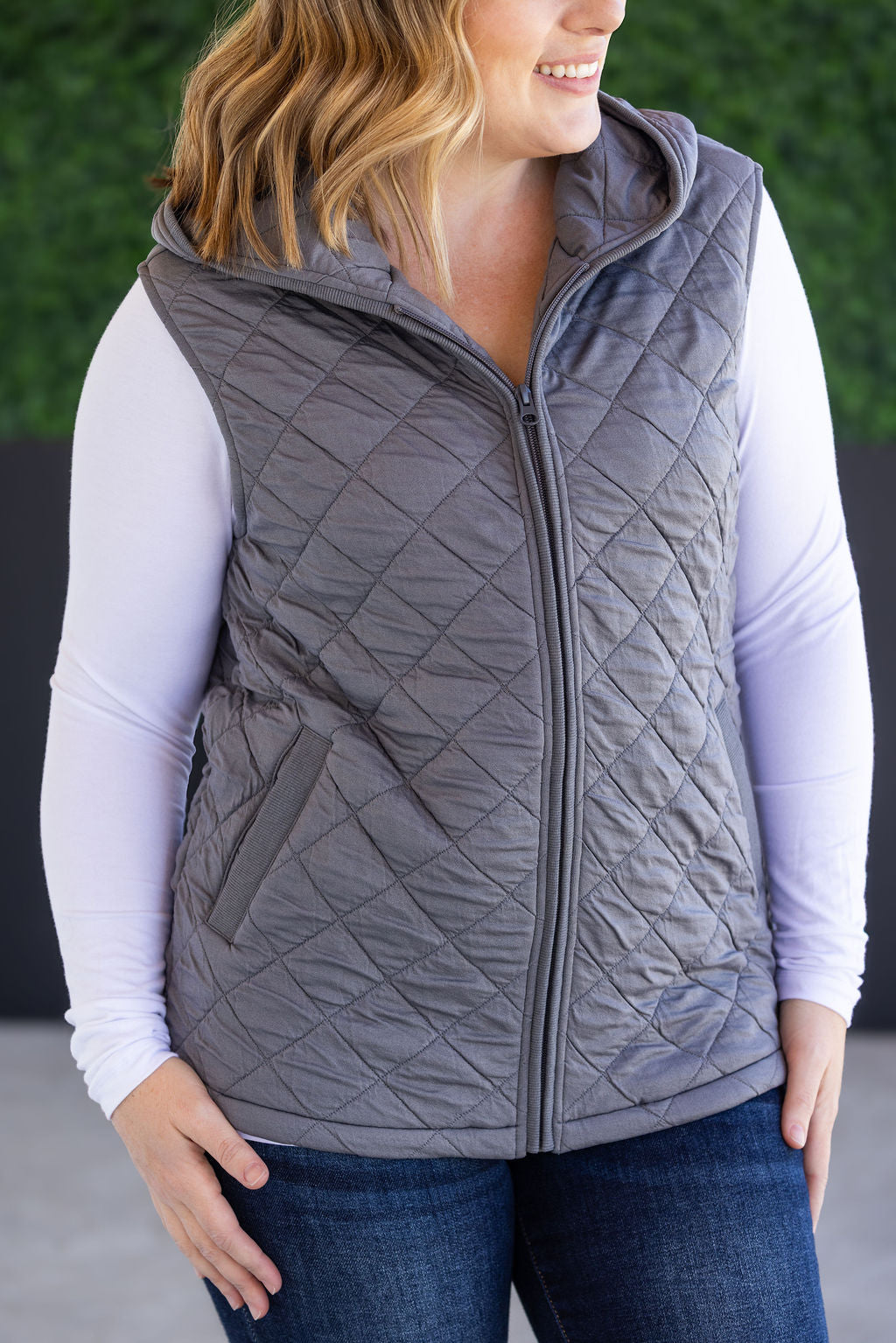 Heather Hooded Vest - Grey